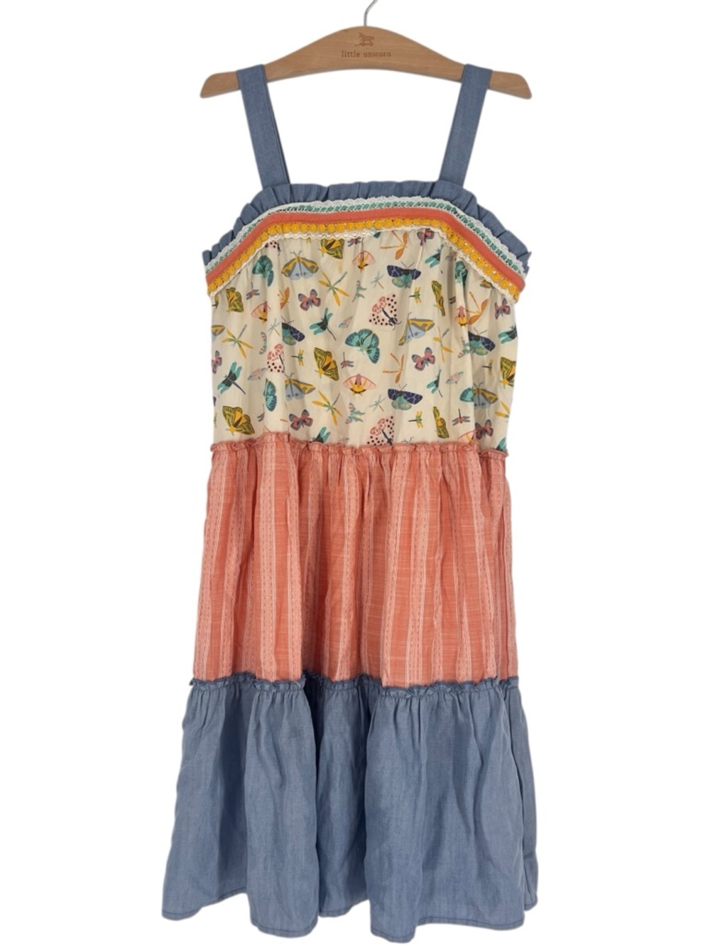 Girl's 10‎ Matilda Jane Tiered Sundress with Butterfly Print and Denim Accents